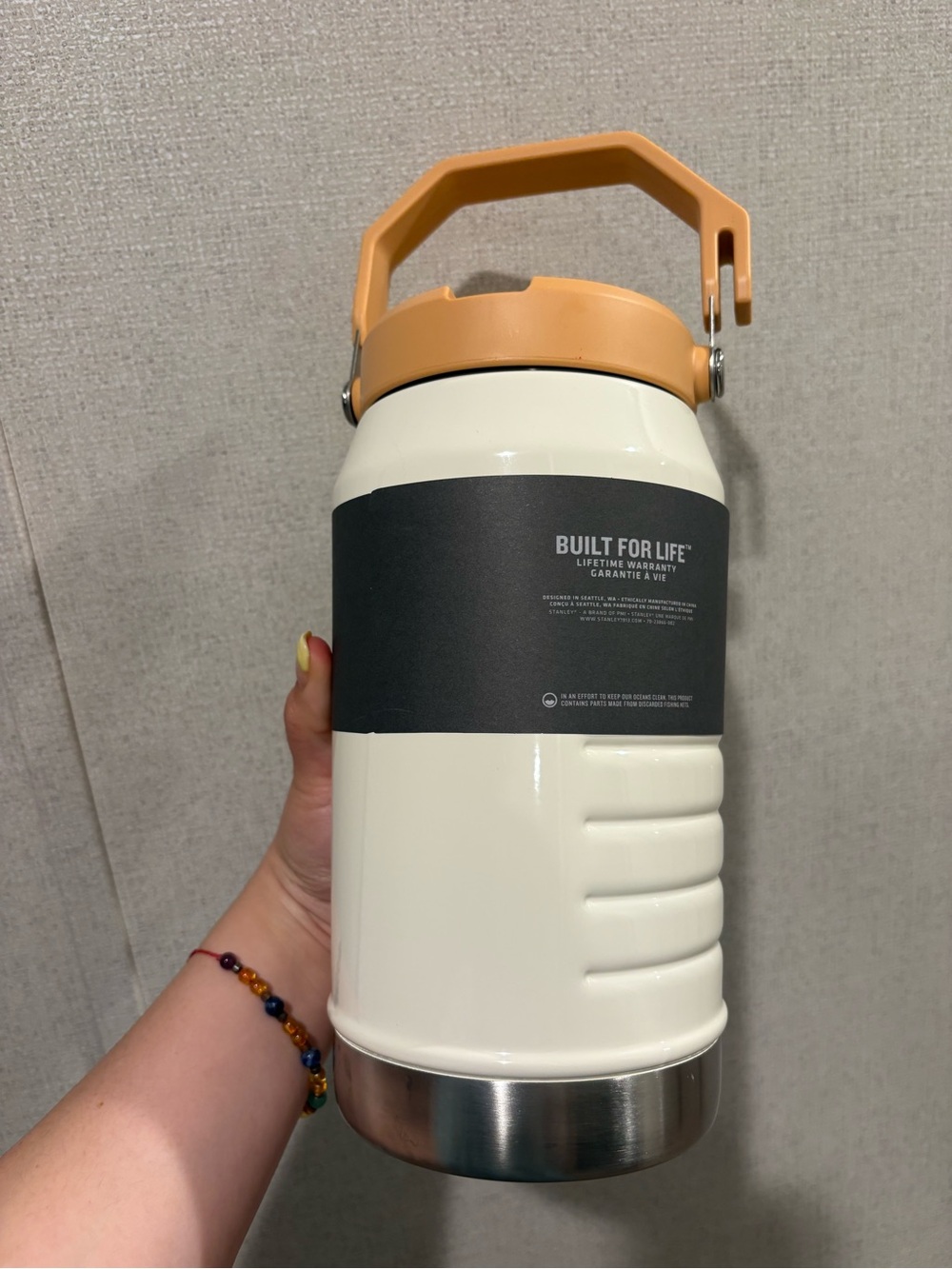Stanley Flip Straw Jug in Cream with Tan Handle - Picture 2 of 2